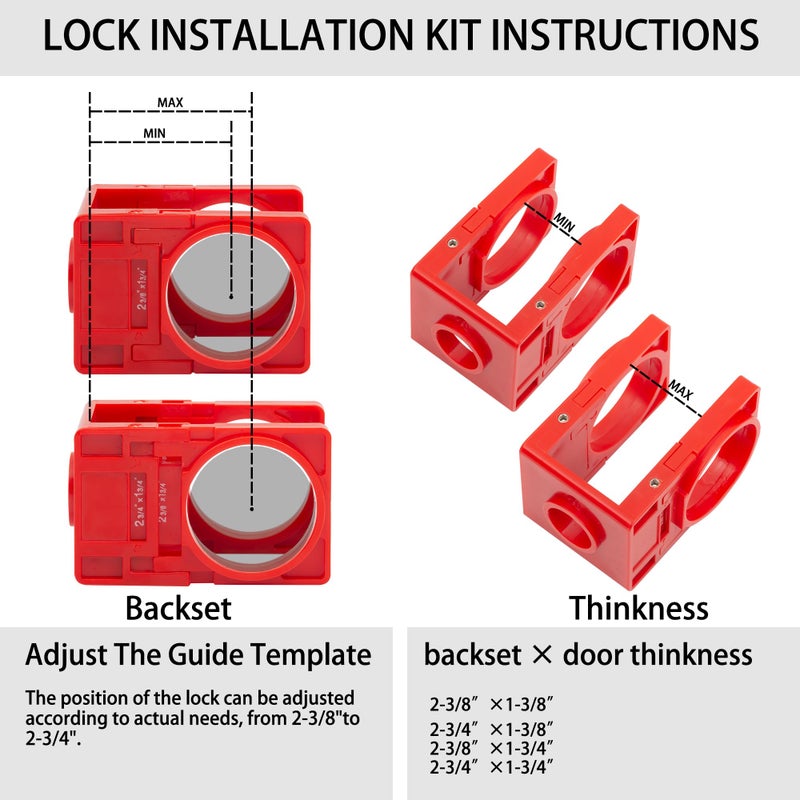 RKK Door Lock Installation Kit Deadbolt Hole Saw Kit Door Knob Hole Saw Kit Deadbolt Installation Kit (Red) - Image 5